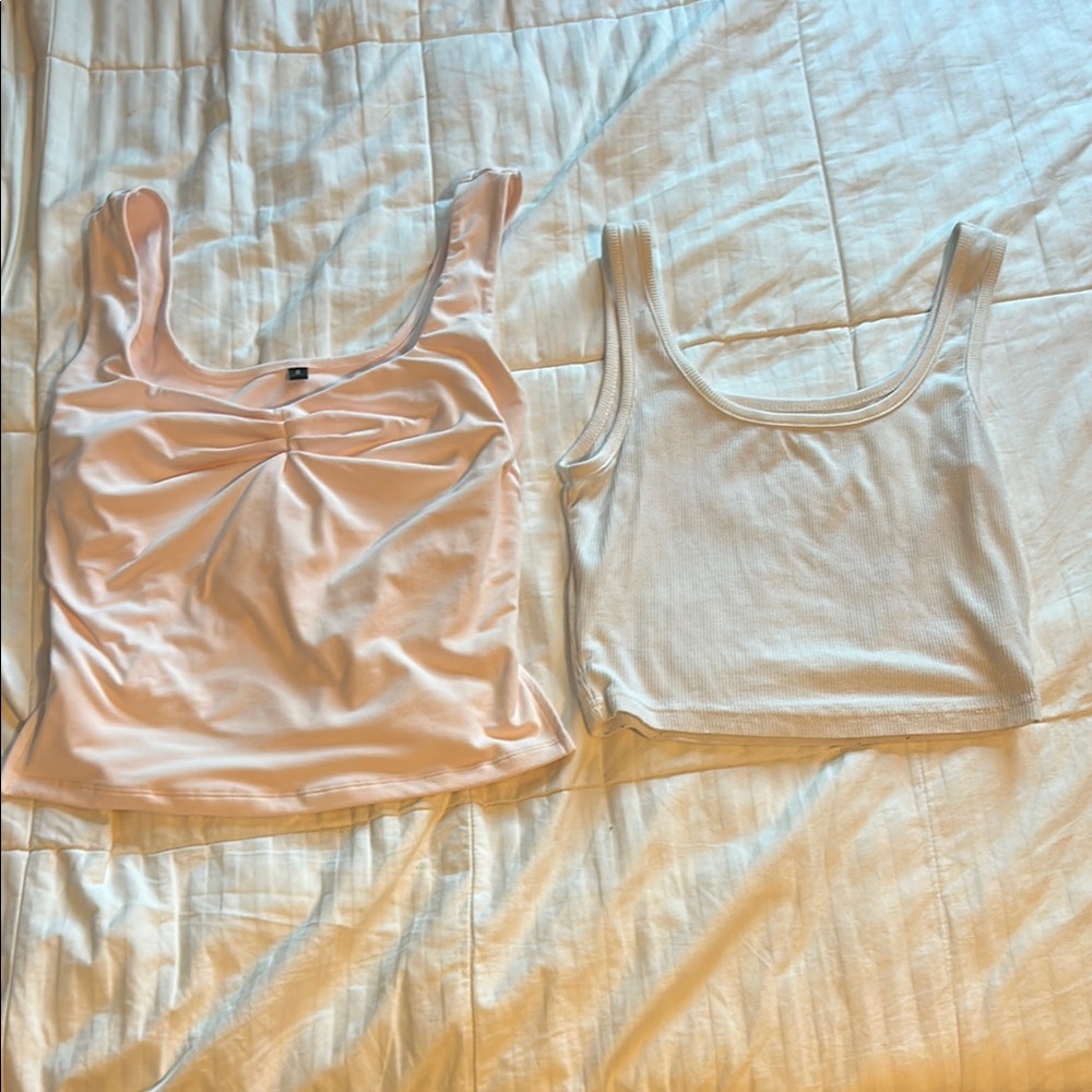 Women's Pink and White Tank Tops